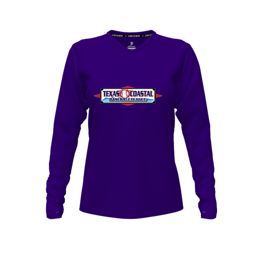 [FTLVCFPP-FYXS-LOGO1] Decker Comfort T-Shirt (Female Youth XS, Purple, V Neck, Logo 1, Long Sleeve)